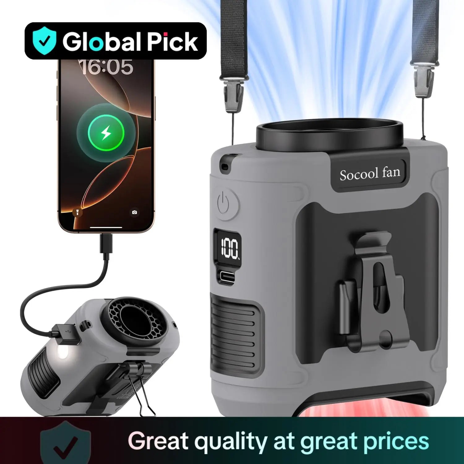 Portable 10,000mAh Power Bank: 3-in-1 Fan, Torch &amp; LED Light