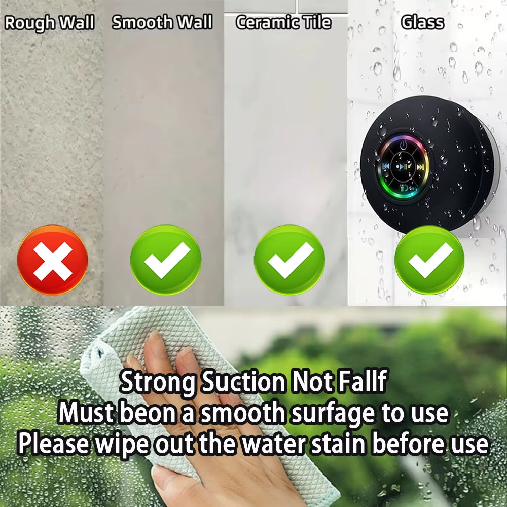 AquaBeat Mini: Waterproof LED Bluetooth Speaker with Powerful Sound &amp; Suction Cup Mount