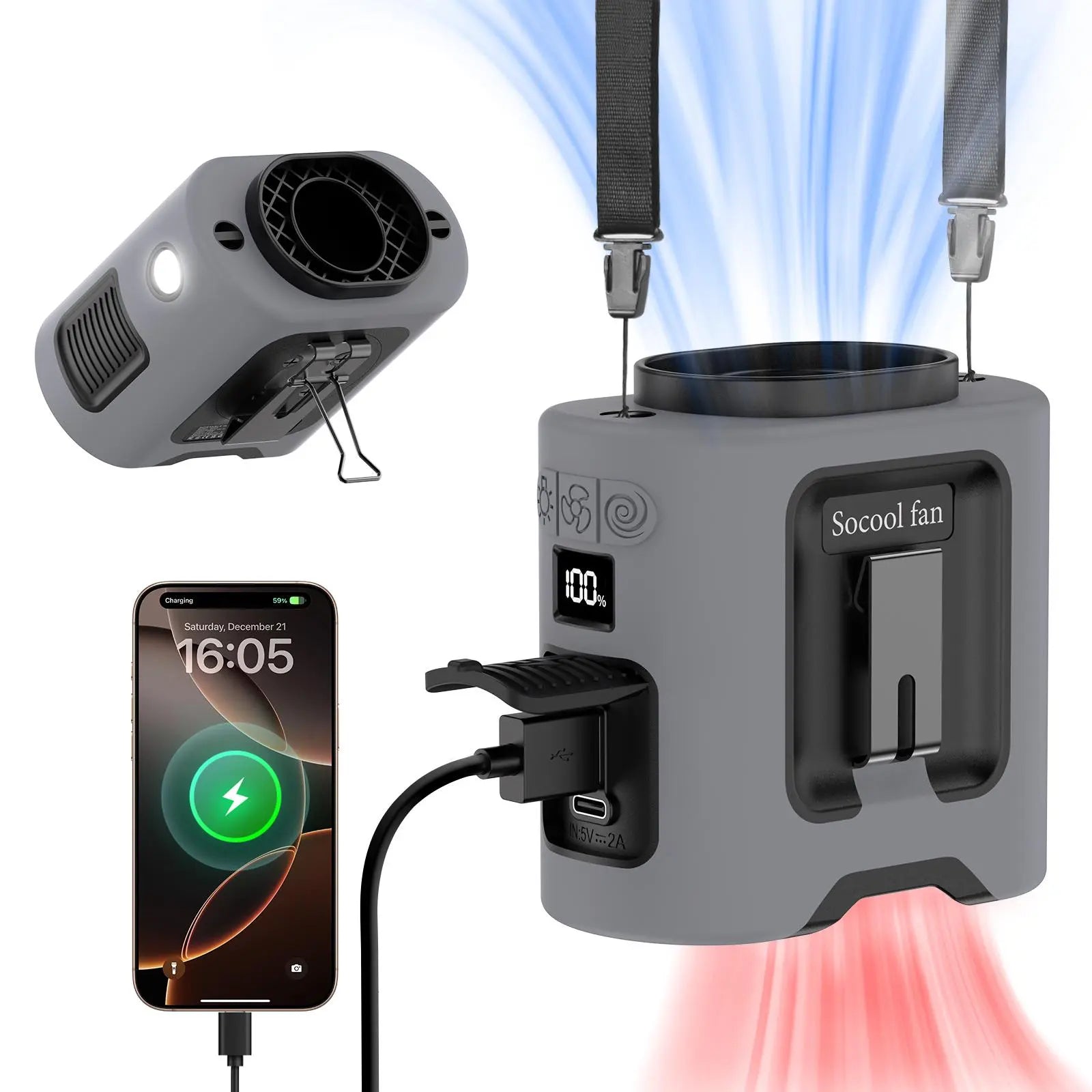 Portable 10,000mAh Power Bank: 3-in-1 Fan, Torch &amp; LED Light