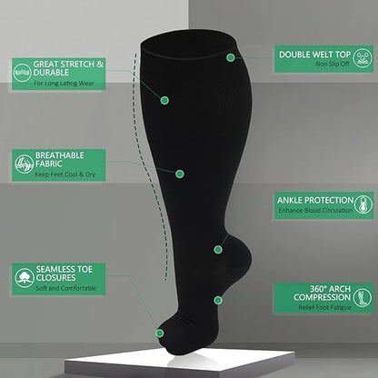 Fat and enlarged black fat compression socks super wide calf and knee length socks men&