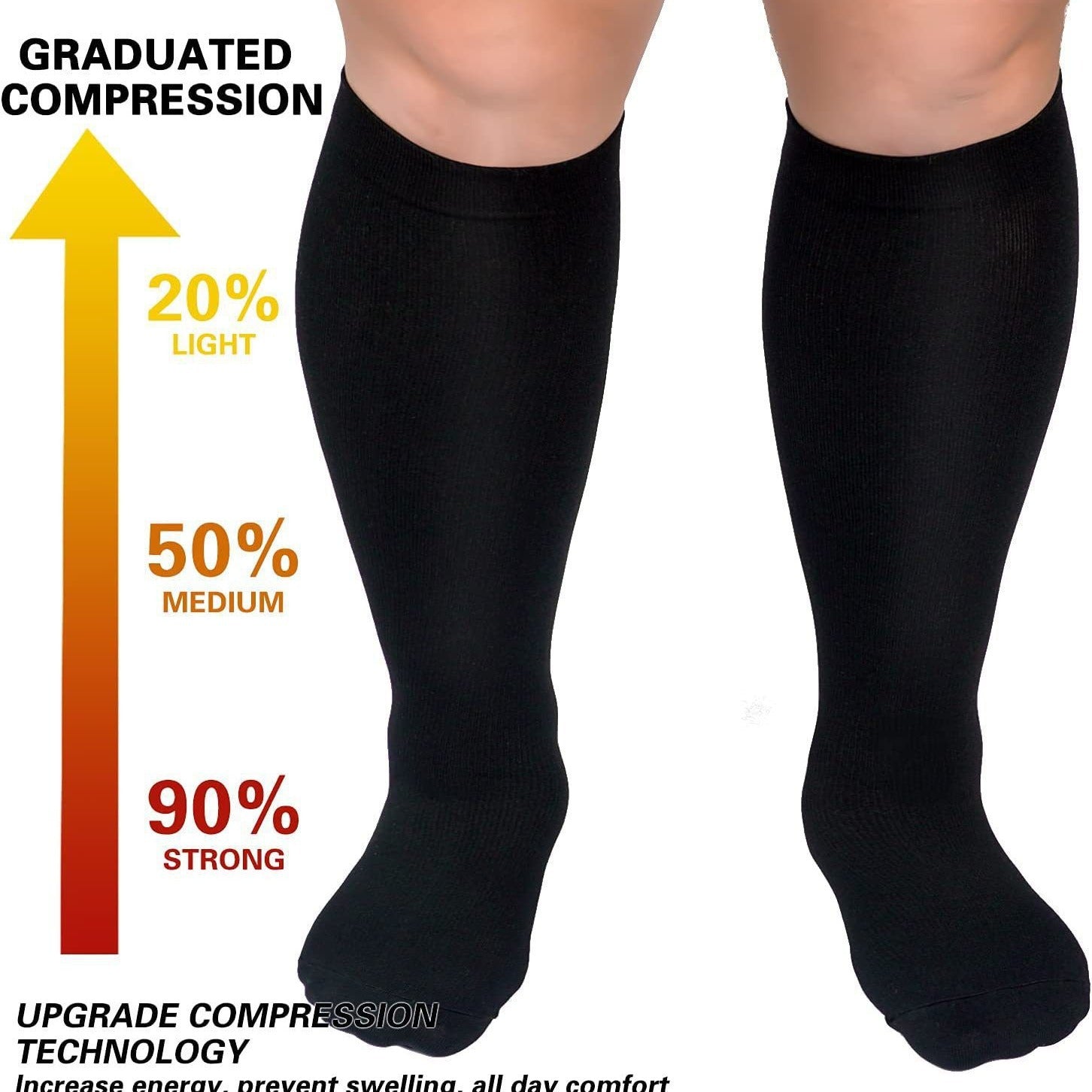 Fat and enlarged black fat compression socks super wide calf and knee length socks men&