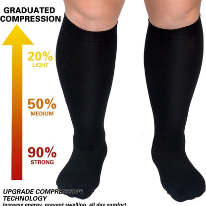 Fat and enlarged black fat compression socks super wide calf and knee length socks men&
