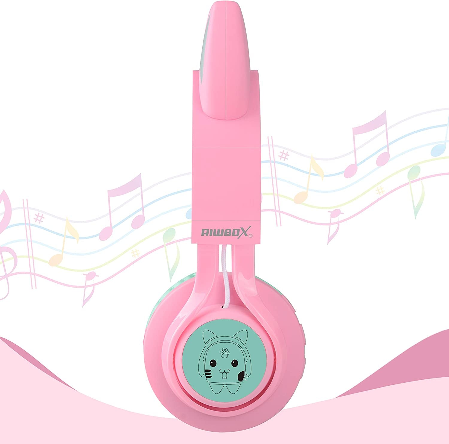 CT-7 Cat Ear Kids Bluetooth Headphones, LED Light up Bluetooth Wireless over Ear Headphones with Microphone and Volume Control for Travel/School/Smartphones/Laptop/Pc/Tv (Pink&amp;Green)