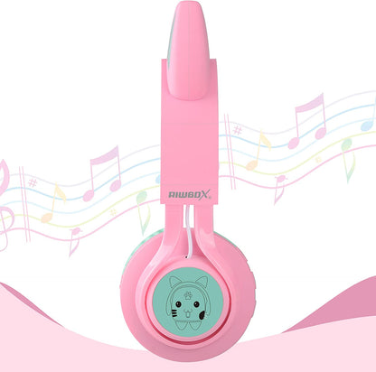 CT-7 Cat Ear Kids Bluetooth Headphones, LED Light up Bluetooth Wireless over Ear Headphones with Microphone and Volume Control for Travel/School/Smartphones/Laptop/Pc/Tv (Pink&amp;Green)