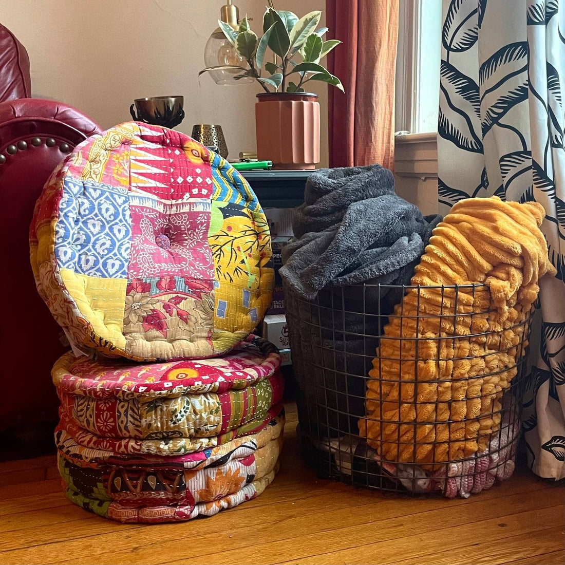 Hand Embroidered Floor Pouf