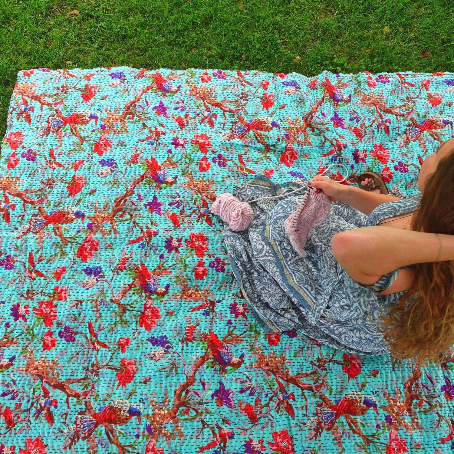 Handmade Kantha Quilt Blanket