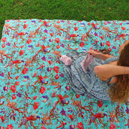 Handmade Kantha Quilt Blanket