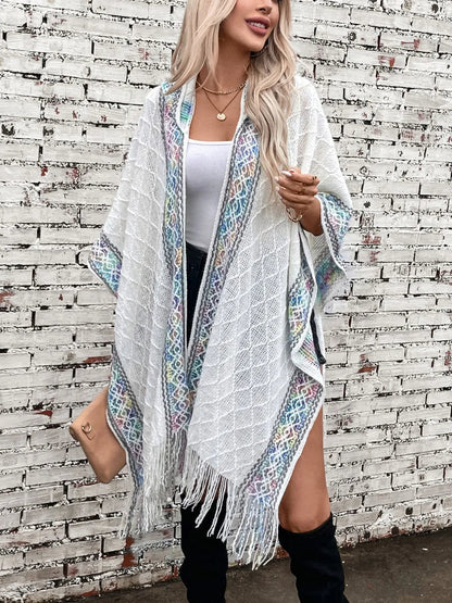 Hooded tassel cloak sweater shawl women&