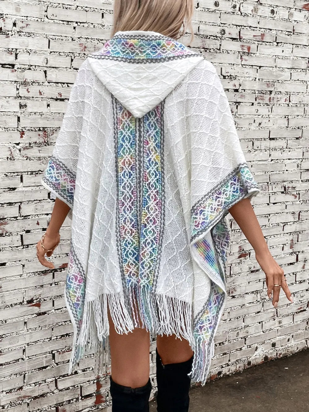 Hooded tassel cloak sweater shawl women&