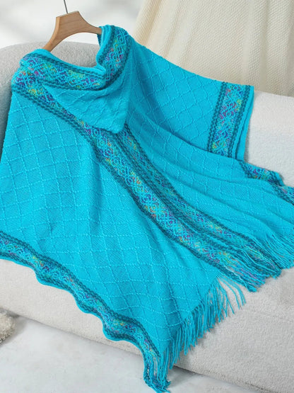Hooded tassel cloak sweater shawl women&