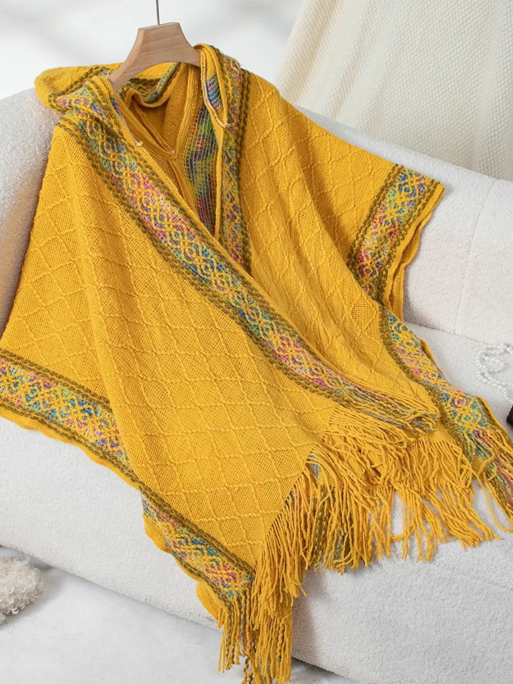 Hooded tassel cloak sweater shawl women&