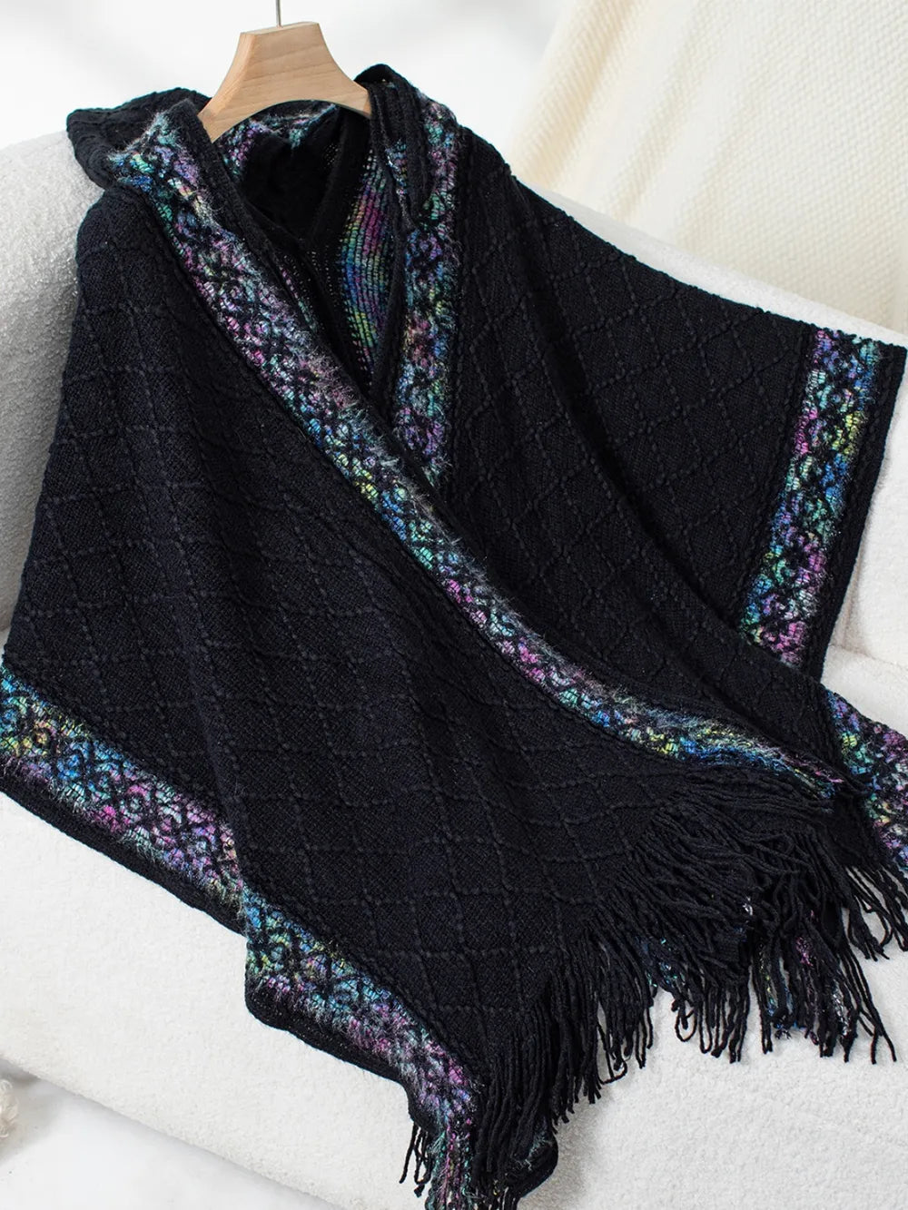 Hooded tassel cloak sweater shawl women&
