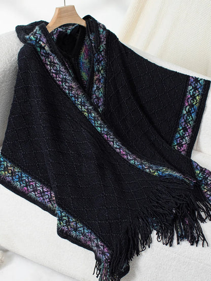Hooded tassel cloak sweater shawl women&