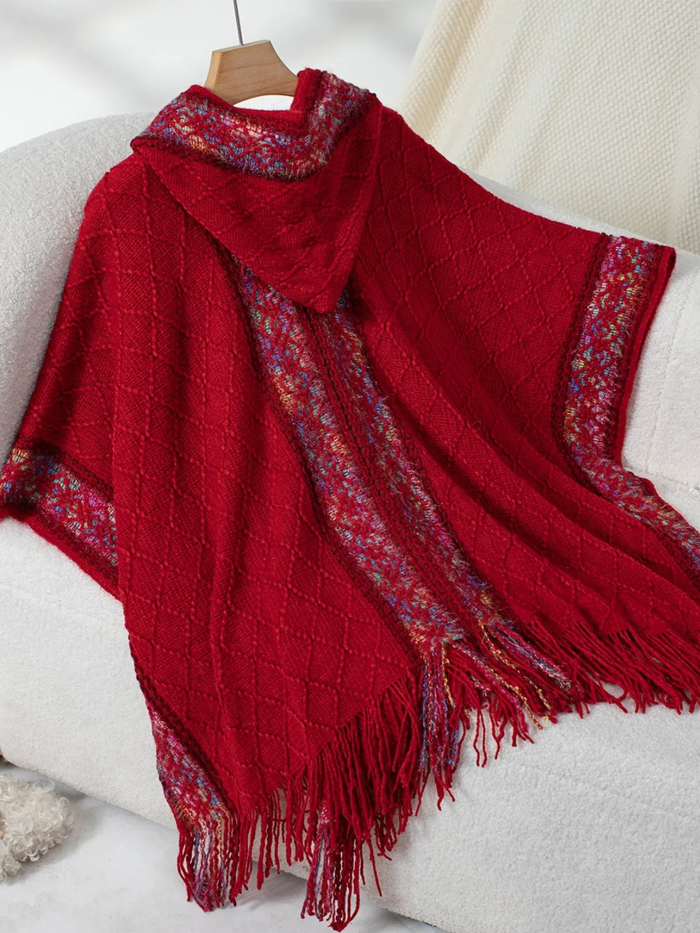 Hooded tassel cloak sweater shawl women&