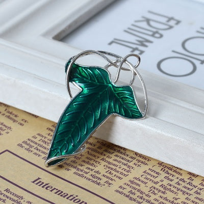 Elven Leaf Brooch &amp; Pendant Set — 2-Pack in Enchanted Green &amp; Silver