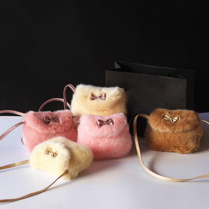 Kids Mini Cross body Bag  Bowknot Imitation Fur Shoulder Messenger Bag