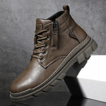 Men Retro Work Ankle Boots Autumn Winter Thick Bottom High Top Casual Boots Leather Boots Chelsea Desert Waterproof  Boots Male