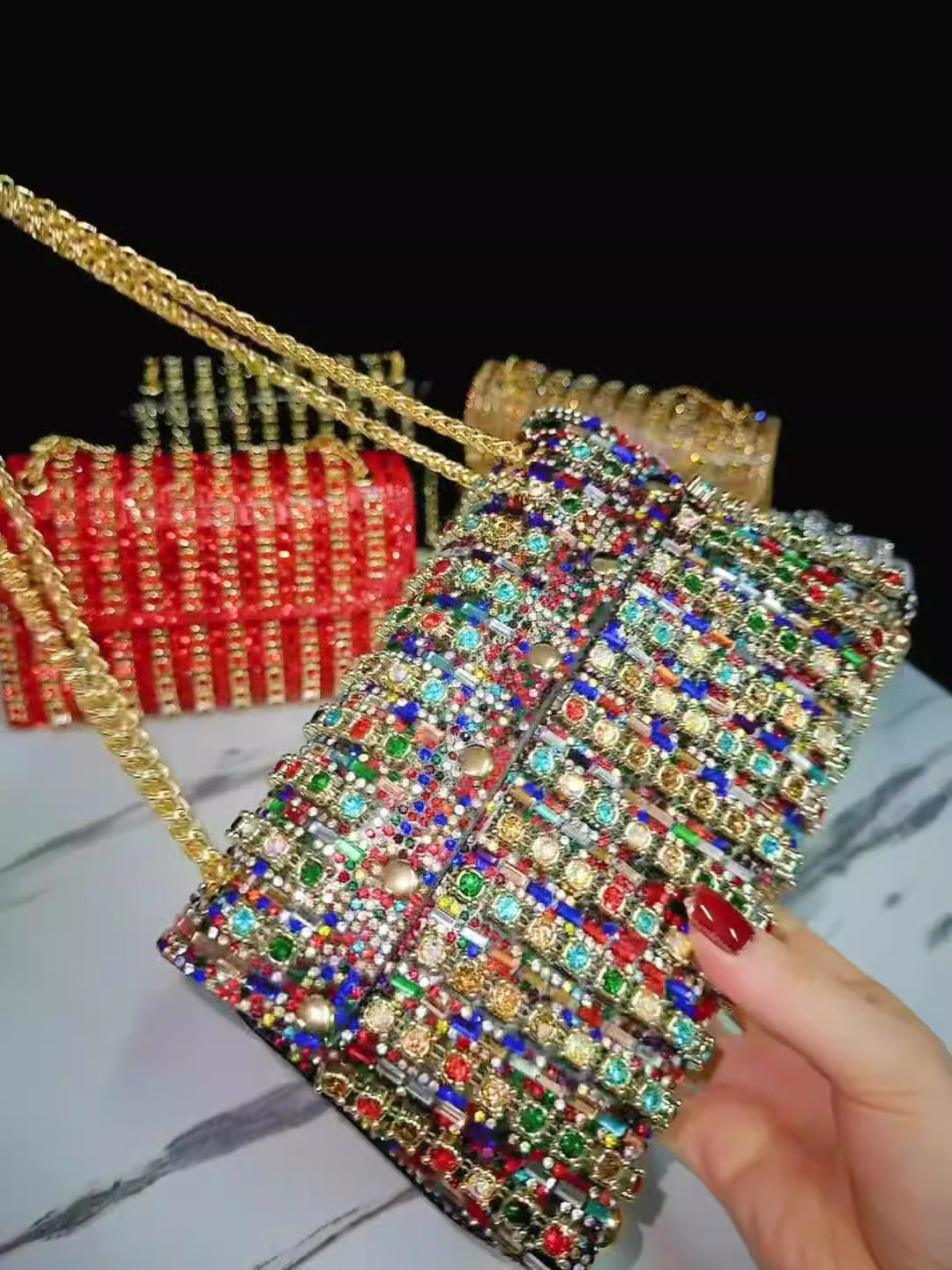 New Evening Dress, socialite, rhinestone handbag, diamond studded chain cheongsam bag, crossbody, banquet bag, women&