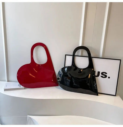 New Unisex Personalized Creative Lacquer Skin Love Shape Shoulder Bag Punk Underarm Bag Women&