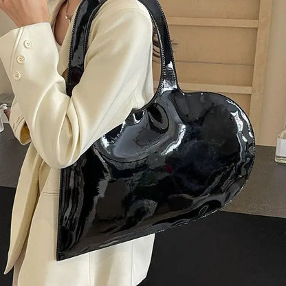 New Unisex Personalized Creative Lacquer Skin Love Shape Shoulder Bag Punk Underarm Bag Women&
