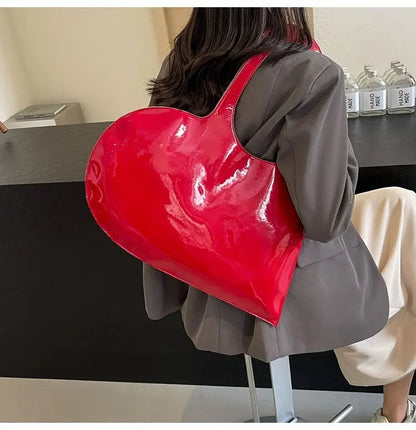 New Unisex Personalized Creative Lacquer Skin Love Shape Shoulder Bag Punk Underarm Bag Women&