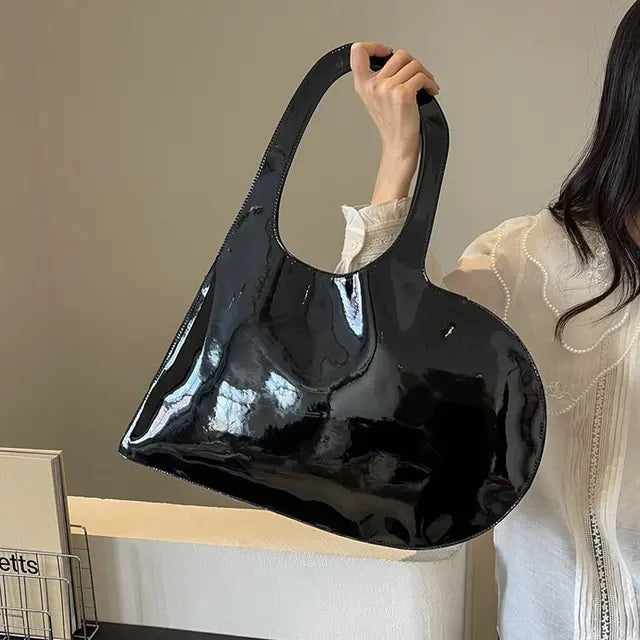 New Unisex Personalized Creative Lacquer Skin Love Shape Shoulder Bag Punk Underarm Bag Women&