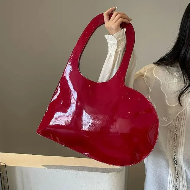 New Unisex Personalized Creative Lacquer Skin Love Shape Shoulder Bag Punk Underarm Bag Women&