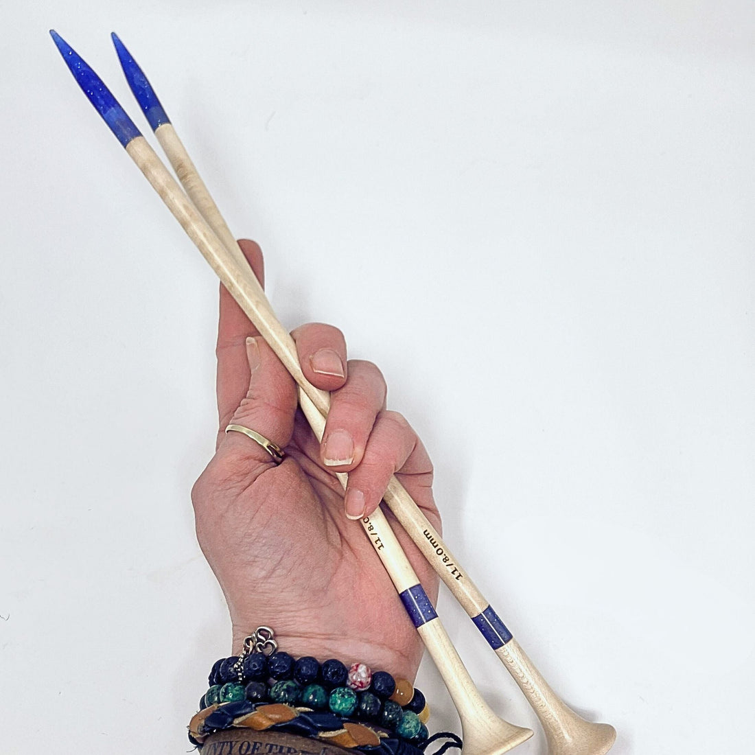 Purple Glitter Resin &amp; Maple Knitting Needles