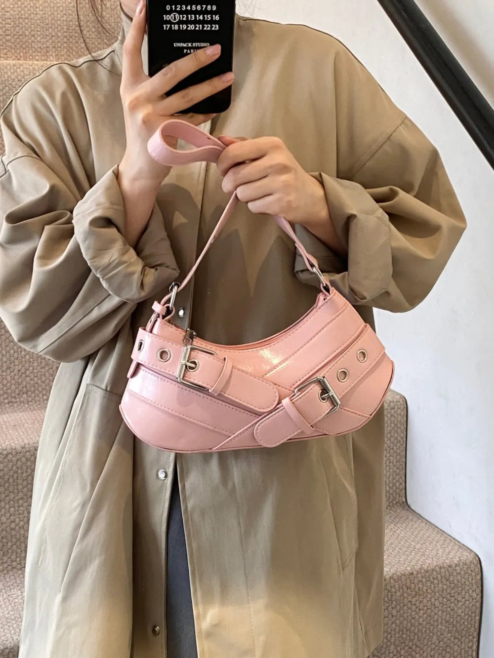 PU Leather Buckle Shoulder Bag