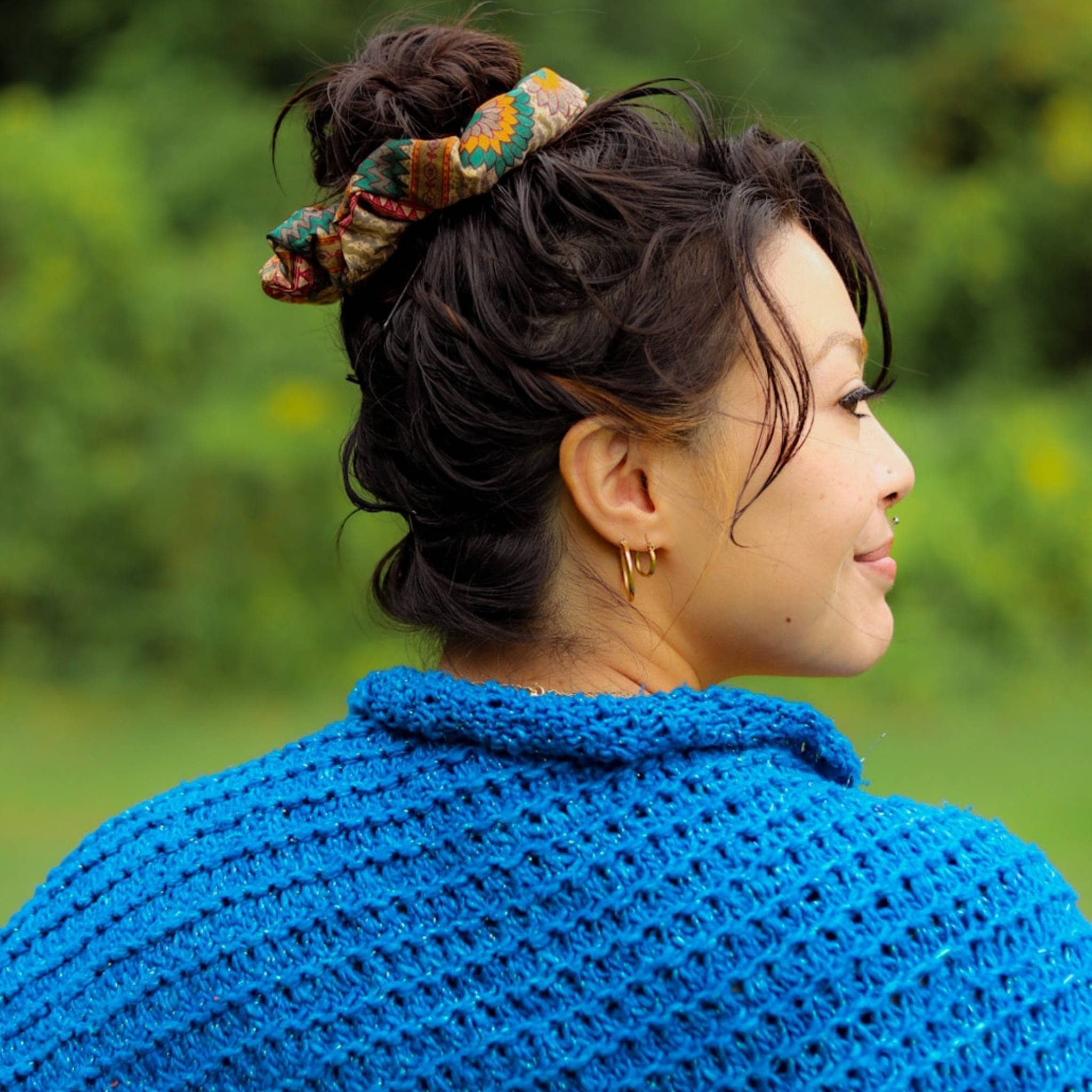 Colorful Reclaimed Sari Scrunchies 5-Pack