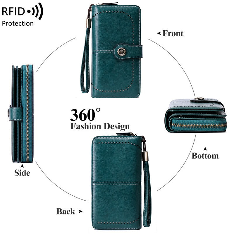 RFID Antimagnetic Wallet Long Zipper Women&