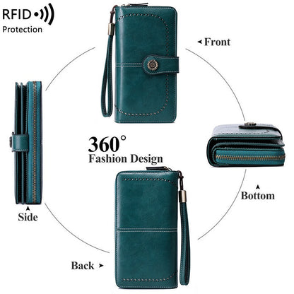RFID Antimagnetic Wallet Long Zipper Women&
