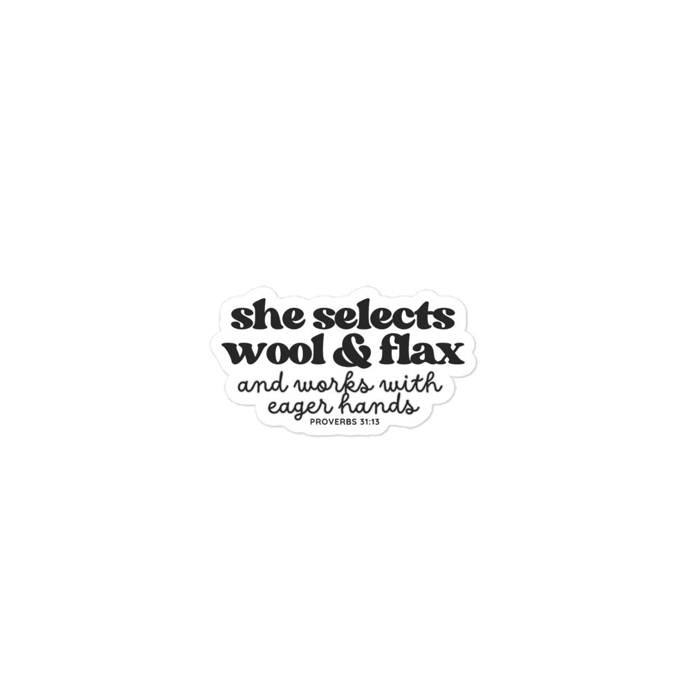 “She Selects Wool &amp; Flax” Bubble Free Sticker – Designed by Nicole SnowBubble-free stickers