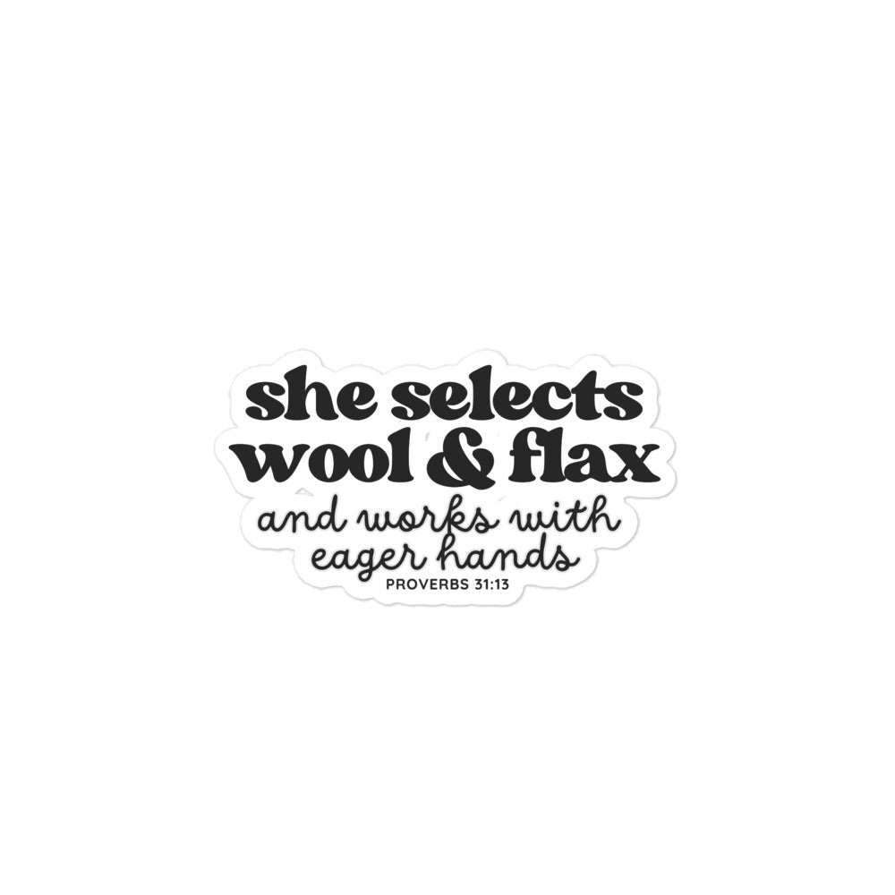 “She Selects Wool &amp; Flax” Bubble Free Sticker – Designed by Nicole SnowBubble-free stickers