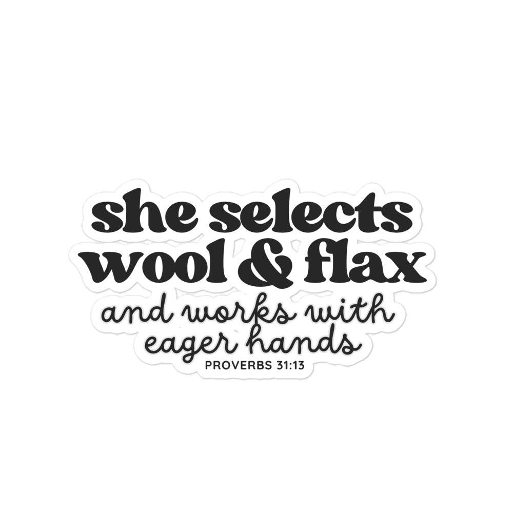 “She Selects Wool &amp; Flax” Bubble Free Sticker – Designed by Nicole SnowBubble-free stickers