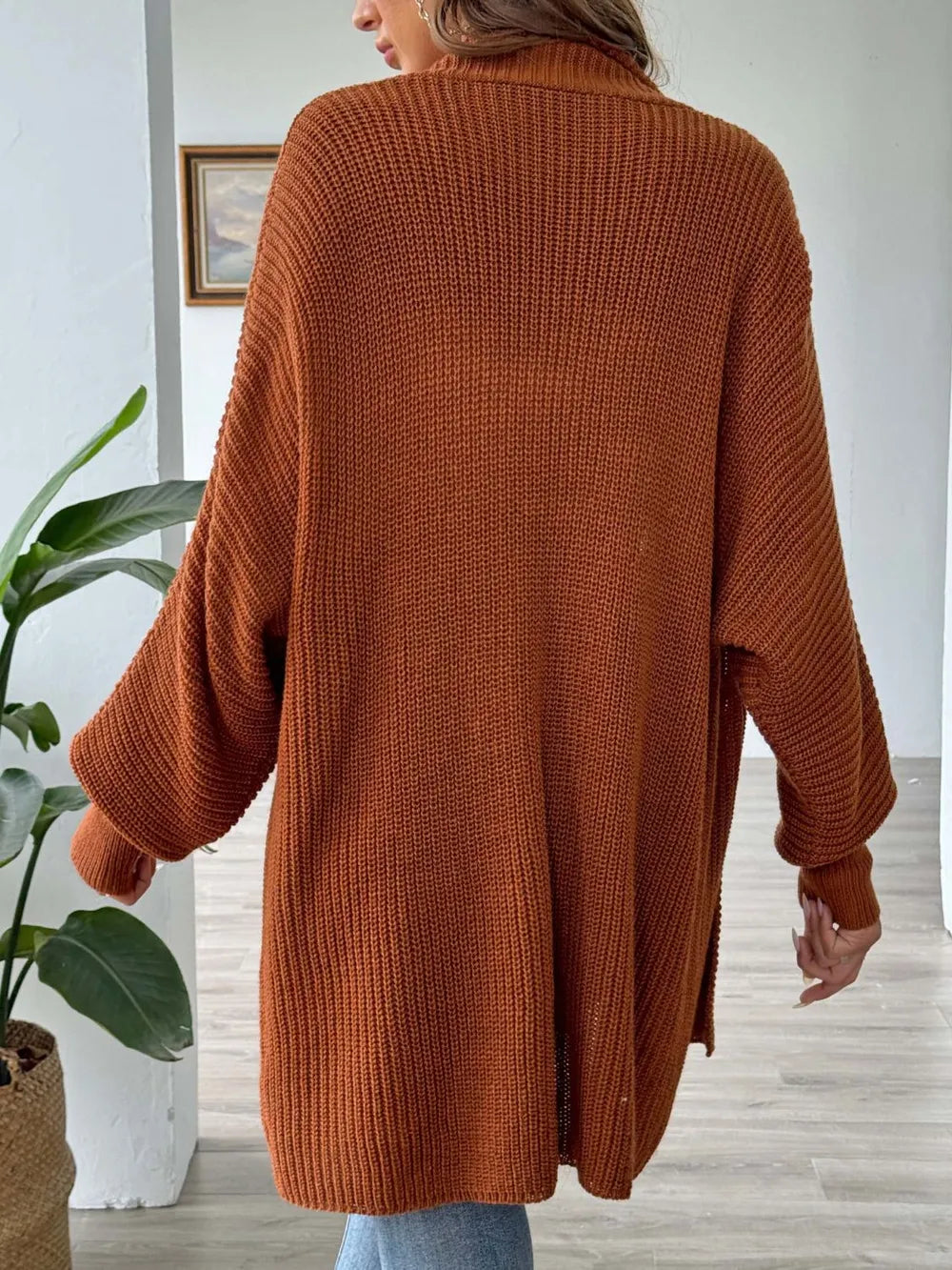 Simple and fashionable loose sweater with pearl nail beads cardigan