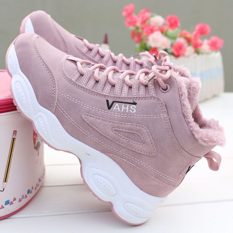 Sports shoes, casual with plush insulation, cotton shoes, leather surface, Korean version, versatile, high top, dad shoes, women&