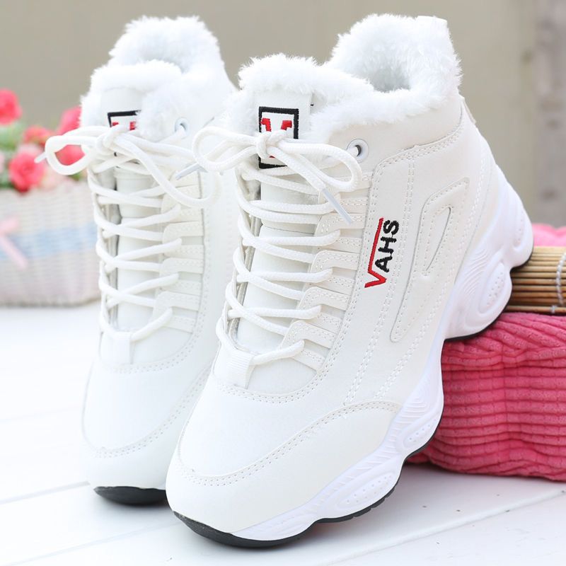Sports shoes, casual with plush insulation, cotton shoes, leather surface, Korean version, versatile, high top, dad shoes, women&