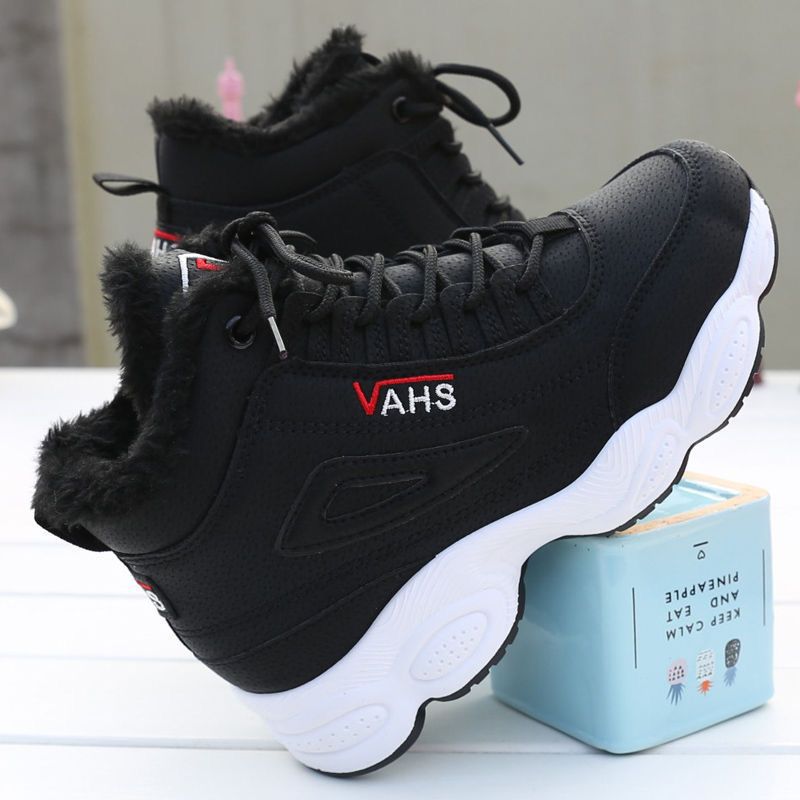 Sports shoes, casual with plush insulation, cotton shoes, leather surface, Korean version, versatile, high top, dad shoes, women&