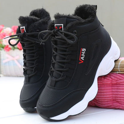 Sports shoes, casual with plush insulation, cotton shoes, leather surface, Korean version, versatile, high top, dad shoes, women&