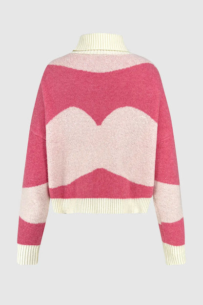 Sweet style color blocked versatile knitted sweater for women