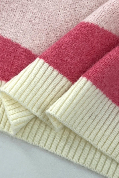 Sweet style color blocked versatile knitted sweater for women