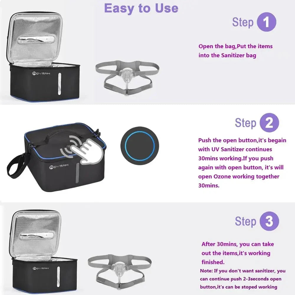 UV Led&amp;Ozone Sterilizer Bag Portable Ozone Disinfector Case For Sanitizling CPAP machines Mask Tube and other accessories