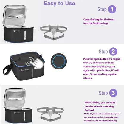 UV Led&amp;Ozone Sterilizer Bag Portable Ozone Disinfector Case For Sanitizling CPAP machines Mask Tube and other accessories