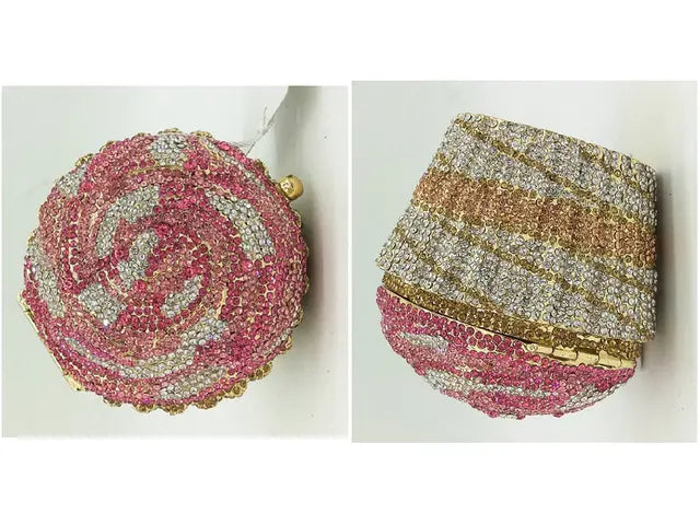 Women Blue Cupcake Evening Bag Crystal Clutch Purses Wedding Bridal Rhinestone Handbag Party Minaudiere Bag