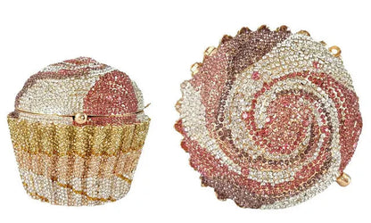 Women Blue Cupcake Evening Bag Crystal Clutch Purses Wedding Bridal Rhinestone Handbag Party Minaudiere Bag