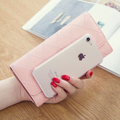Womens Wallets and Purses Plaid PU Leather Long Wallet Hasp Phone Bag Money Coin Pocket Card Holder Female Wallets Purse